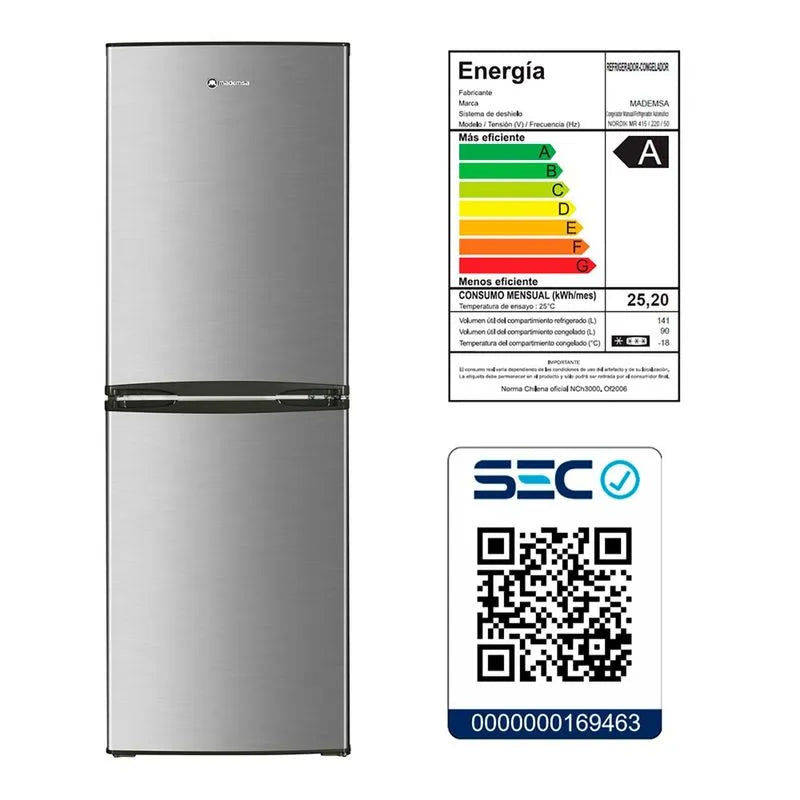 Refrigerador-Congelador Mademsa Nordik Mr 415 Plus Sist. Desh. Manual / Automatico Inox 231 L