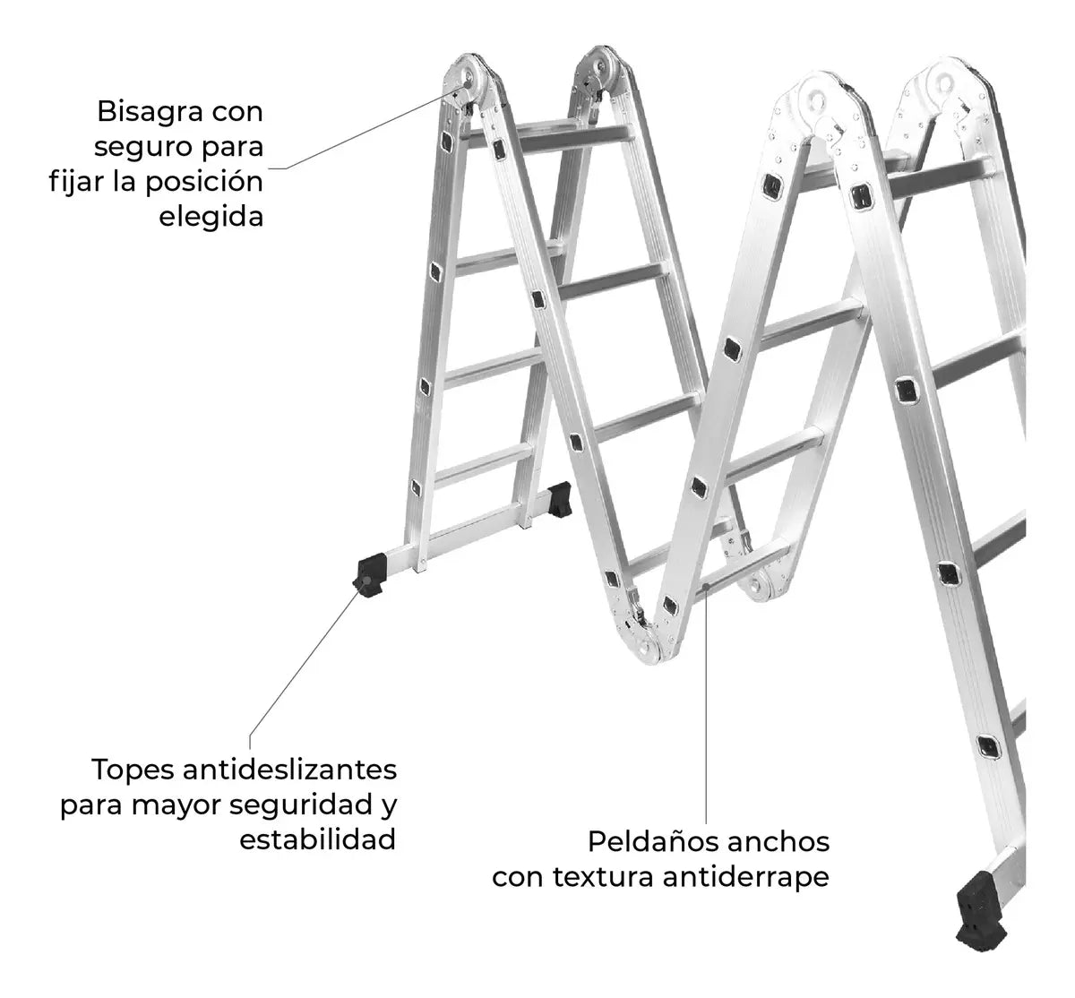 Escalera Plegable 16 Peldaños Halten, Plateado
