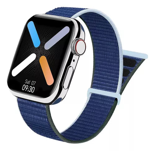 Correa nylon con velcro para apple watch azul y negro generico