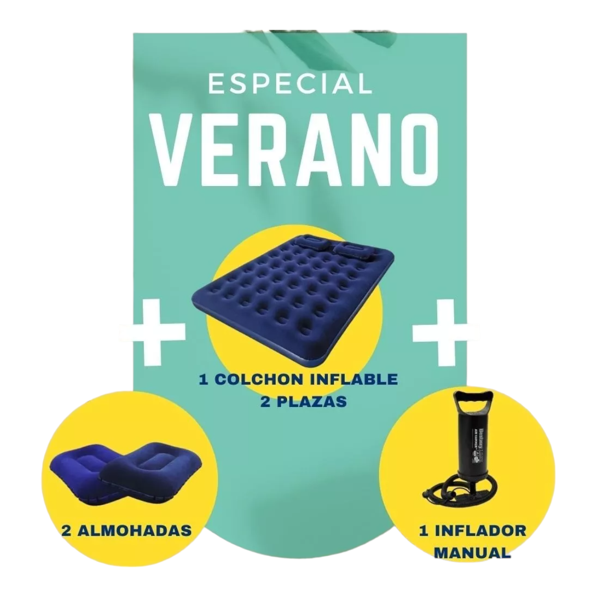 Colchón Cama Inflable + Inflador Genérico con 2 Almohadas 2 Plazas