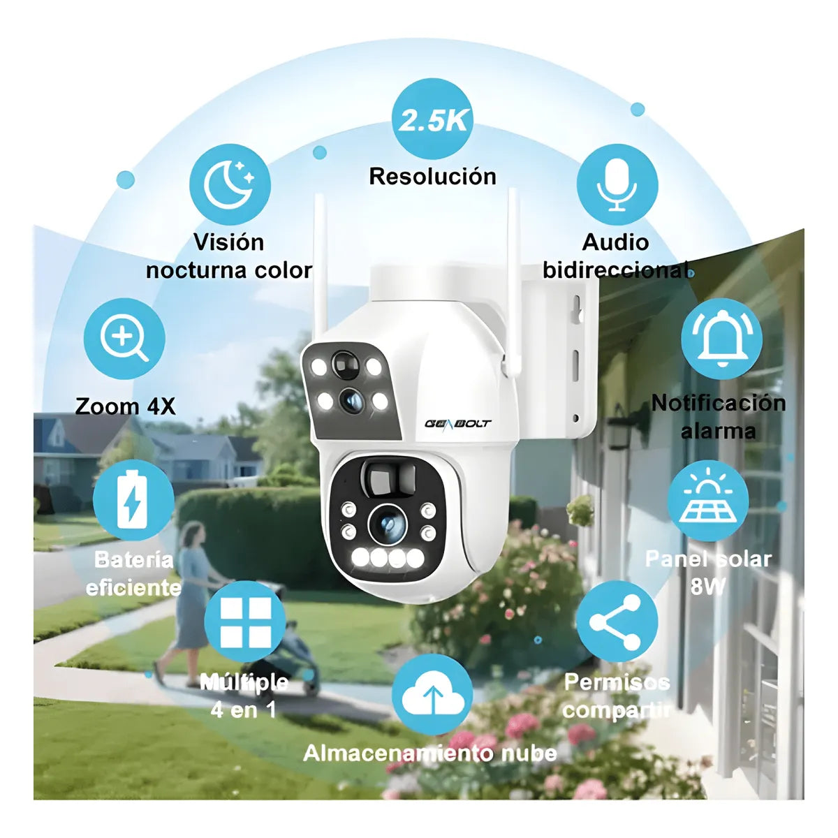 Cámara de Seguridad Solar Genbolt Pro HD GB217H WI-FI