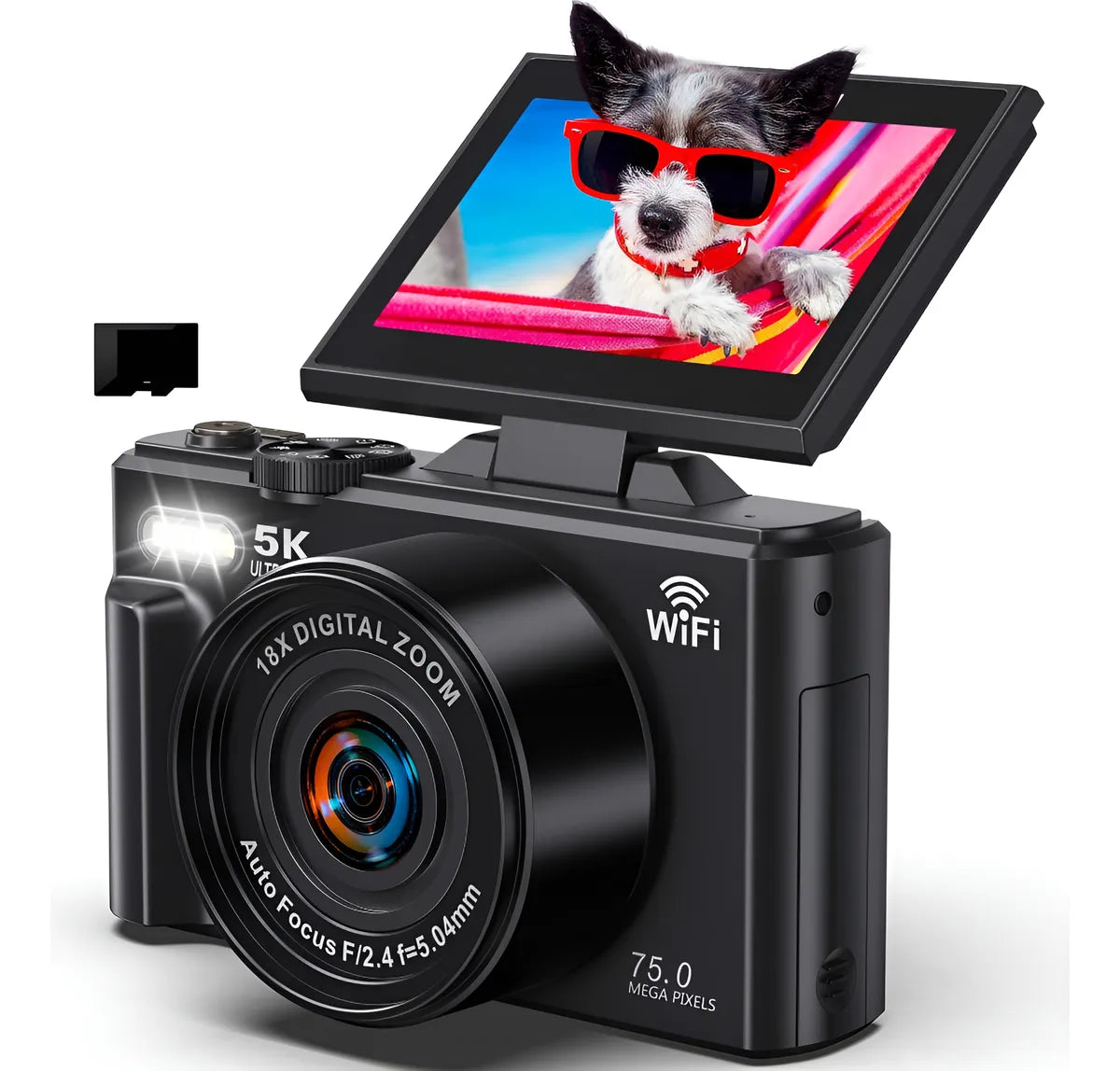 Cámara Digital 5K Ultra HD 75 MP con Memoria 32 GB Incluida