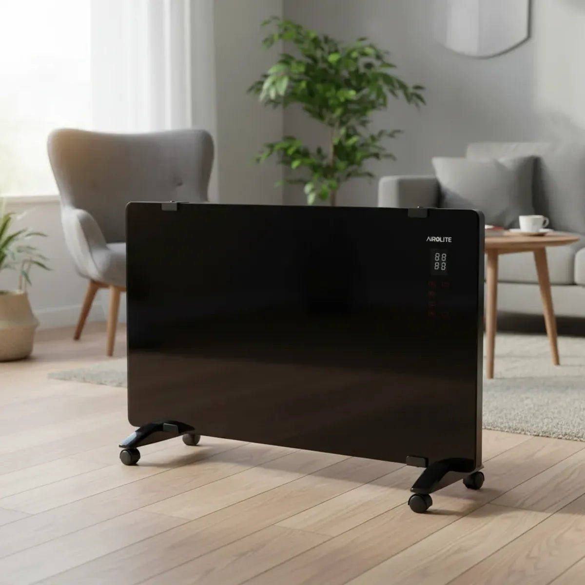 Convector Eléctrico Airolite con Panel Espejo y Comando LCD Touch CO-RP 2000 II – Negro, 2000 W