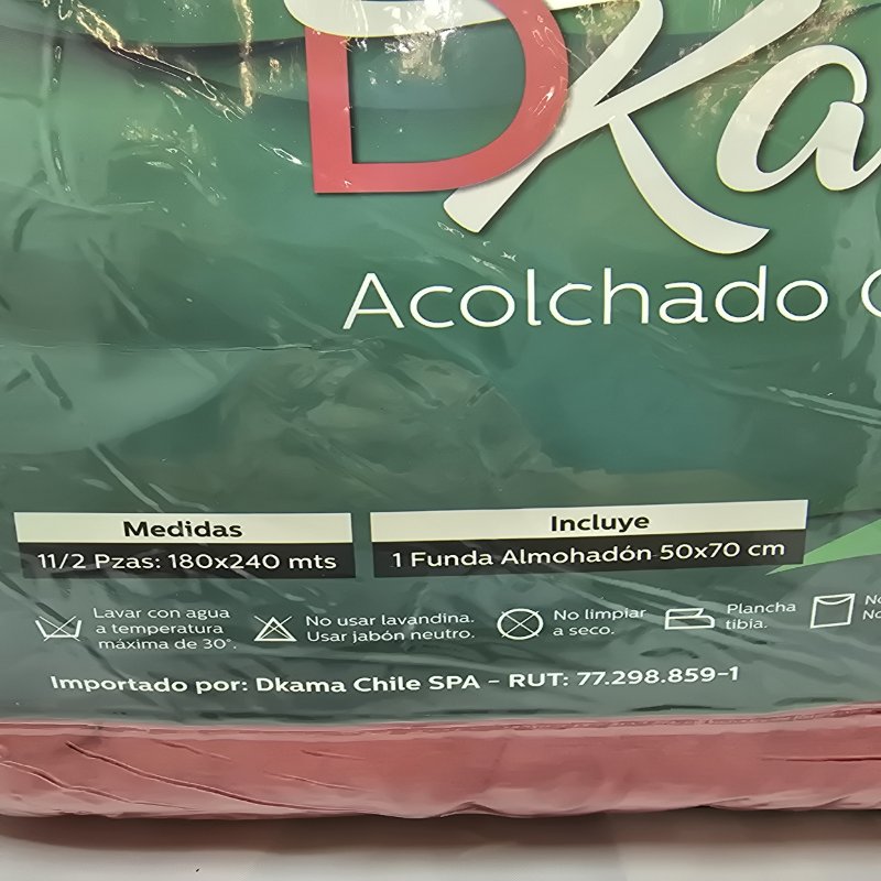 Plumón Acolchado Corderito 1 1/2  Plazas+ Funda Almohadón Dkama Rojo