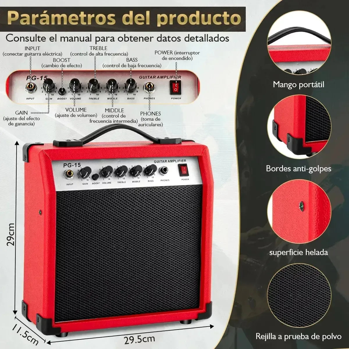 Amplificador Lullaby para Guitarra Eléctrica, Rojo
