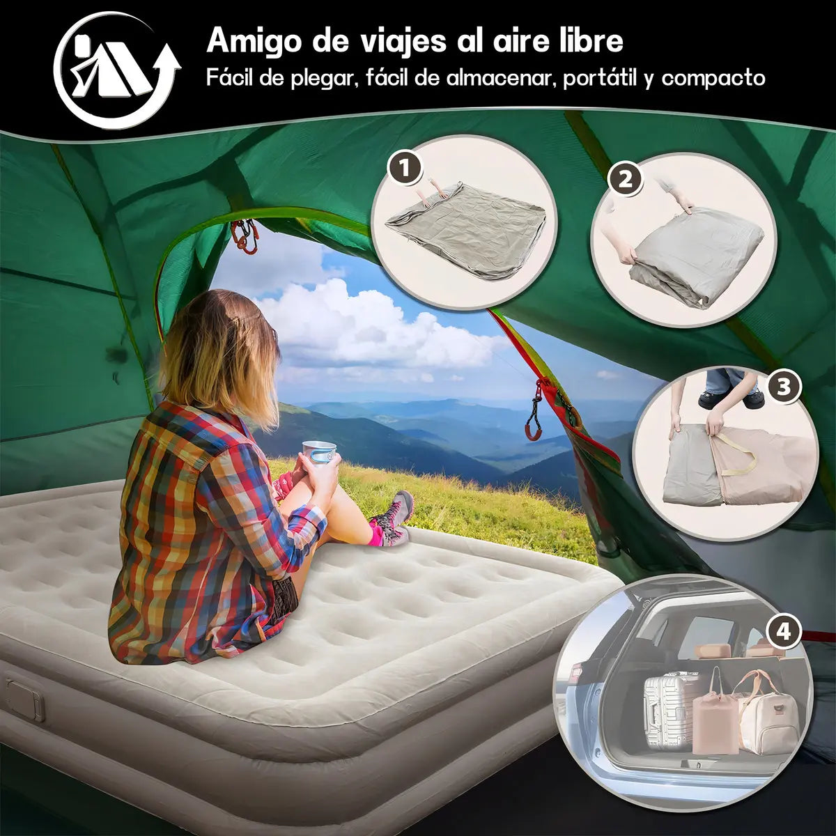 Colchón Inflable Eléctrico Automático Vidita 2 Plazas Queen con Bomba