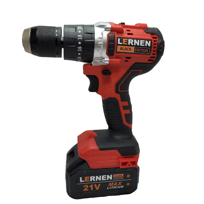 Kit Taladro + Llave De Impacto 2 Baterías Lernen Rojo 21v