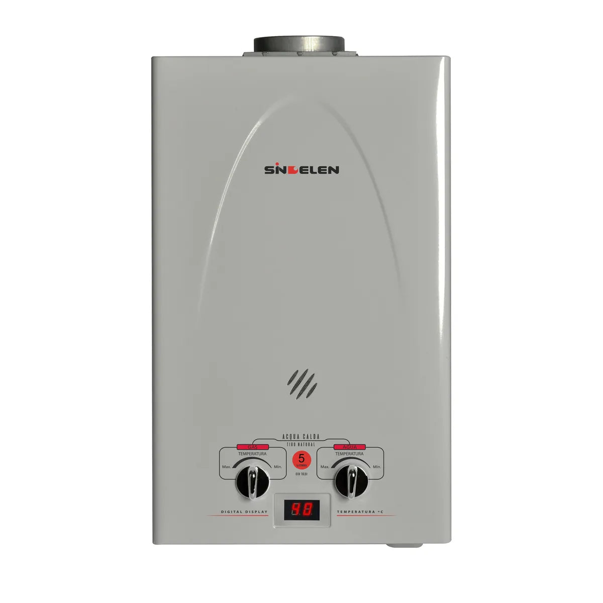 Calefón Tiro Natural a Gas Licuado Petróleo Sindelen CFN-5GLSI Plateado 5 Litros