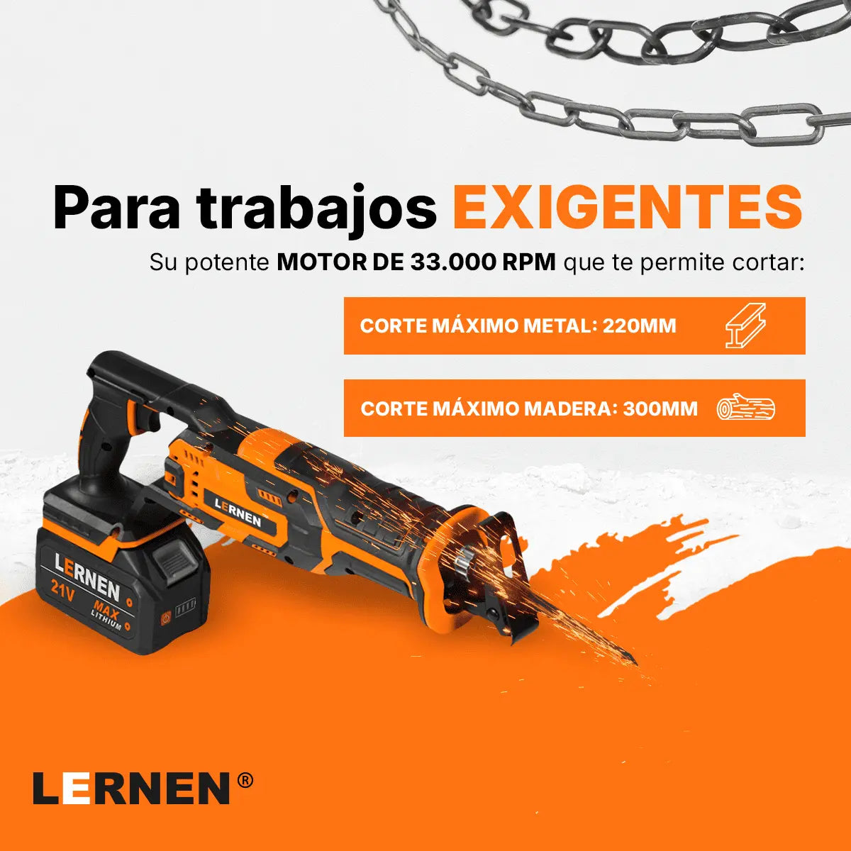 Sierra Sable Recíproca Pro Inalámbrica Lernen WFJ-2251 con Accesorios