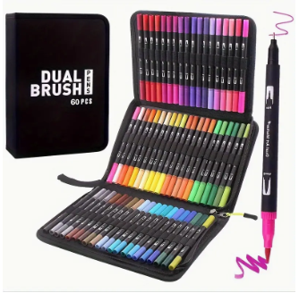 Marcador Doble Porta Pincel Dual Brush Estuche De 100 Colores Negro