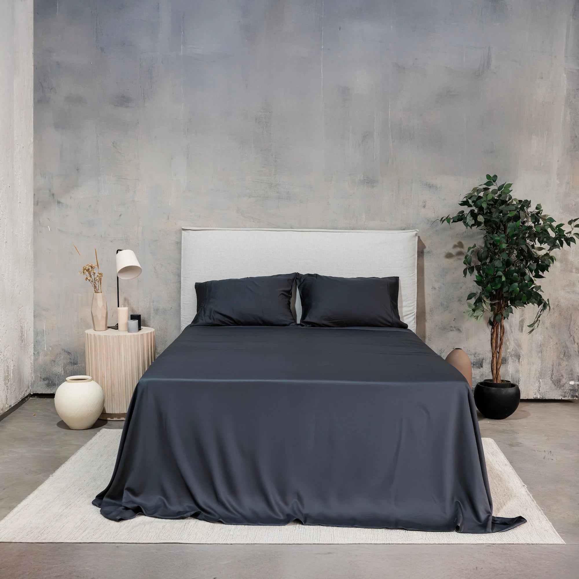 Set De Sabanas 100% Rayon  De Bambu Hypnos Lite Gris Oscuro 1 Plaza