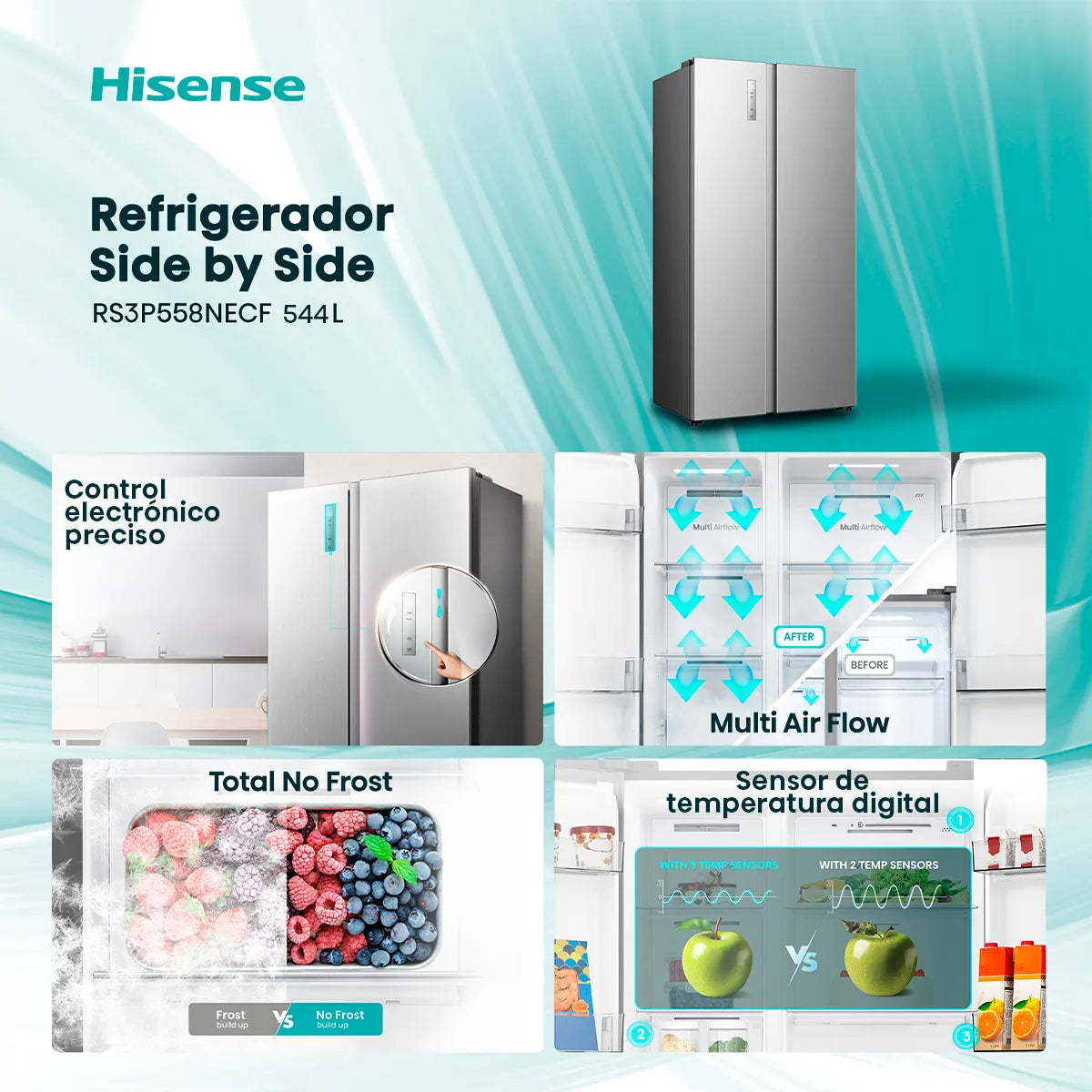 Refrigerador Hisense RS3P558NECF 544 Litros Inox