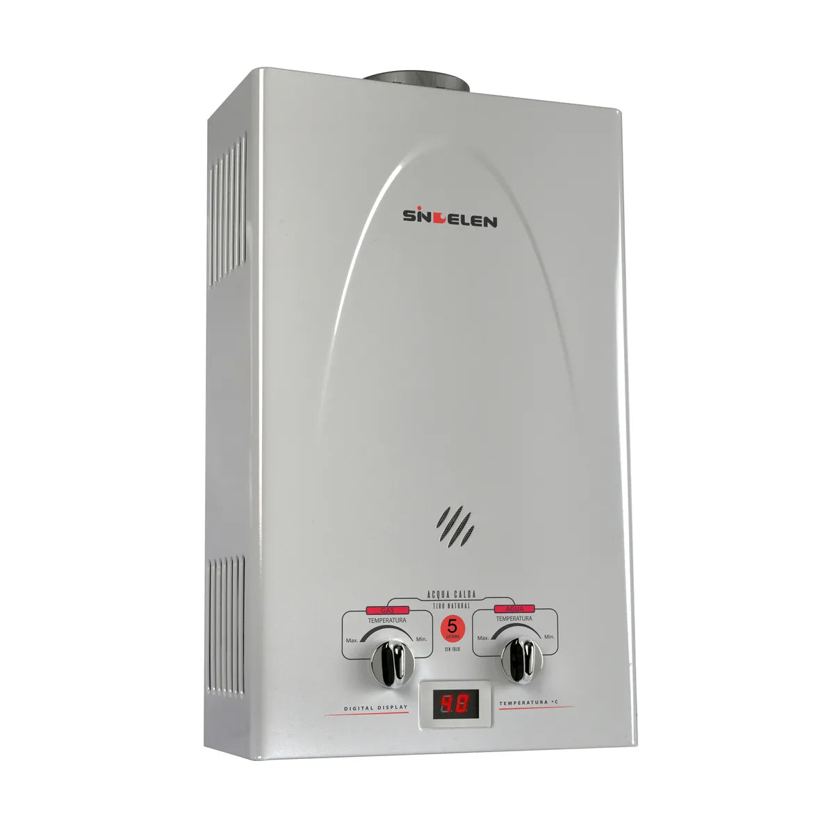 Calefón Tiro Natural a Gas Licuado Petróleo Sindelen CFN-5GLSI Plateado 5 Litros