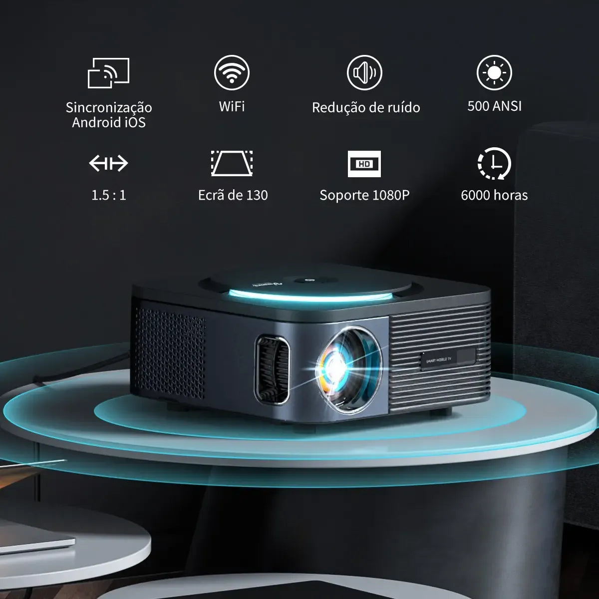 Proyector Profesional Vazani WiFi Resolución 1080p, Negro
