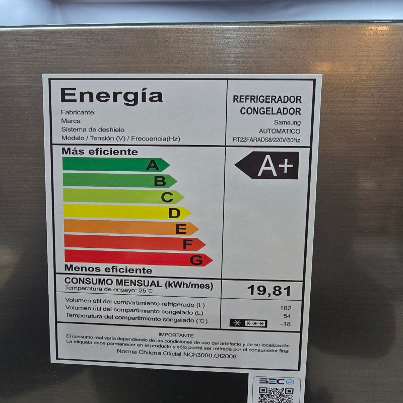 REFRIGERADOR / CONGELADOR SAMSUNG RT22FARADS8 SIST DESHIELO AUTOMATICO GRIS 236 LTRS