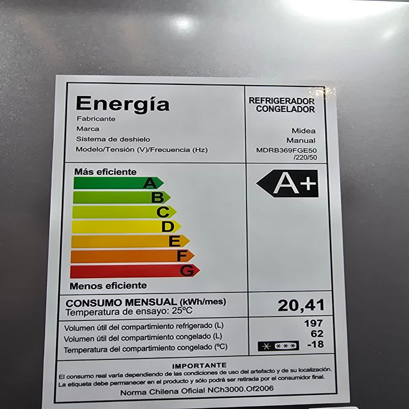 Refrigerador Congelador Dos Puertas Midea Mdrb369fge50 Sistema Deshielo Manual Silver 259 Lts