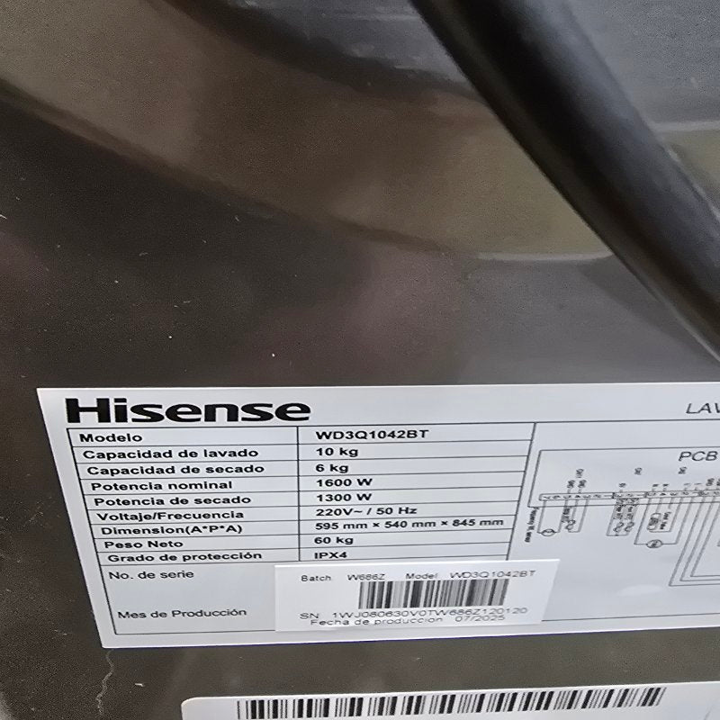 Lavadora Secadora Hisense Wd3q1042bt Carga Frontal Gris 10/6 Kg