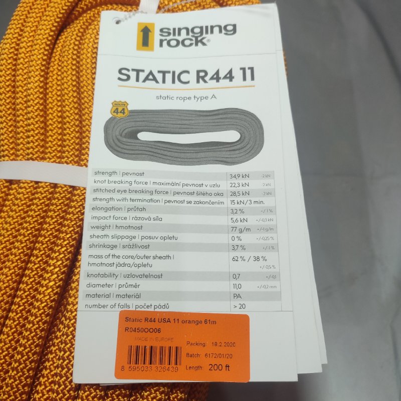 Cuerda Estática Singing Rock R44 Orange 11m