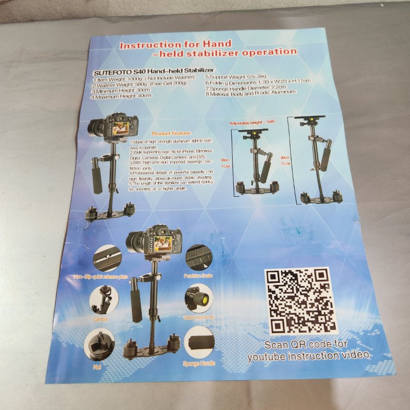 Estabilizador De Cámara Steadycam Portátil Wondalu S40 15 8/40cm Negro