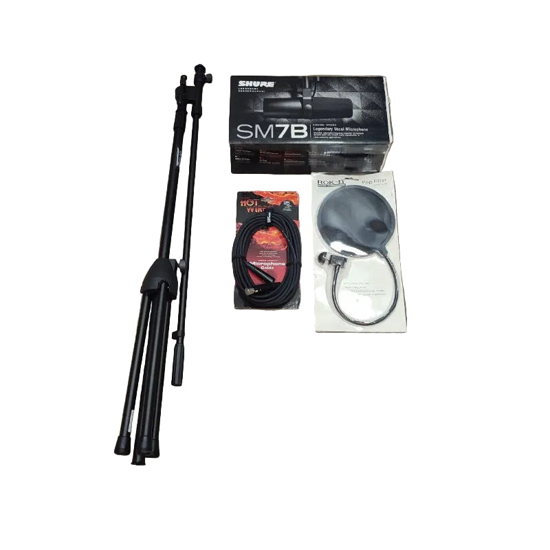 Pack Micrófono Vocal Dinámico + Soporte + Filtro Pop + Cable Shure Sm7b
