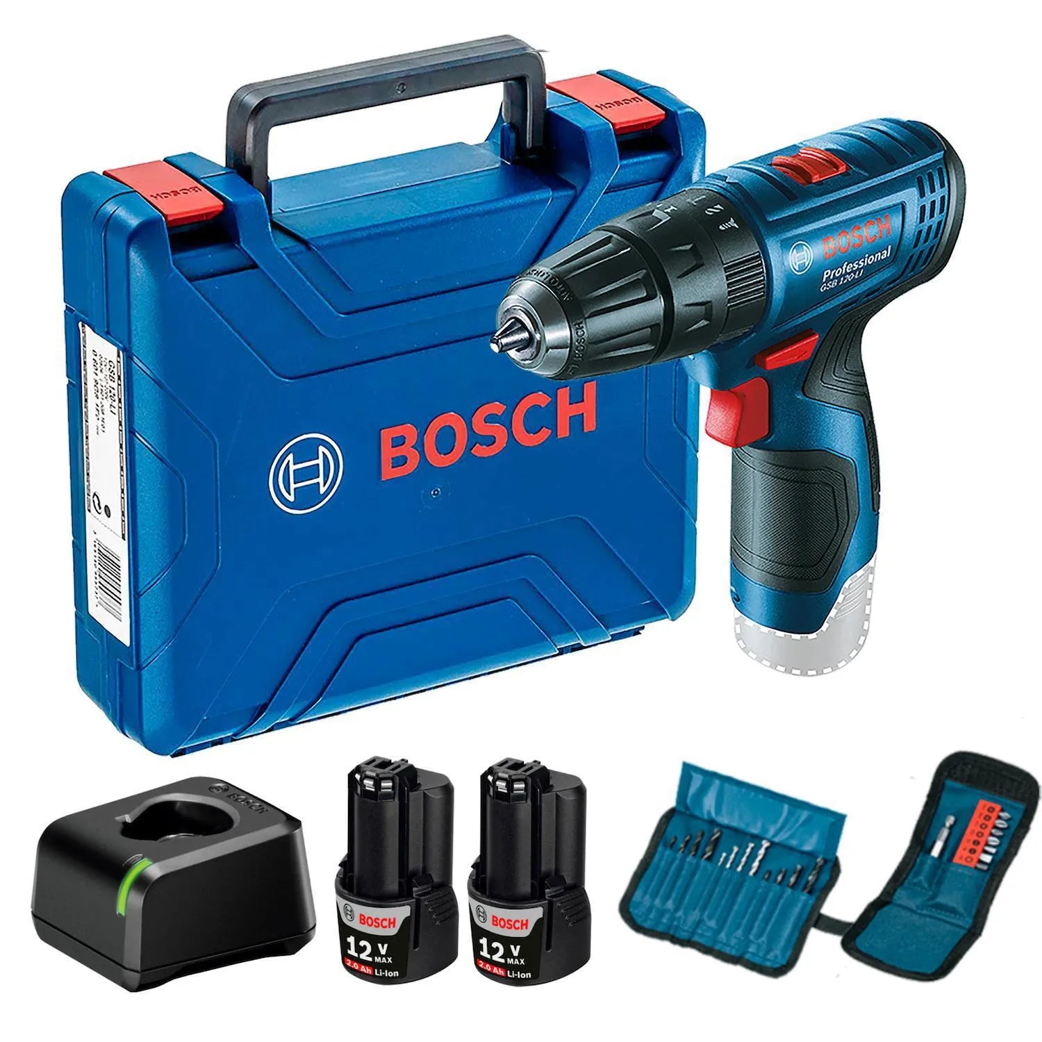 Taladro Percutor Bosch Gsb 120-Li + 23 Accesorios + 2 Baterias