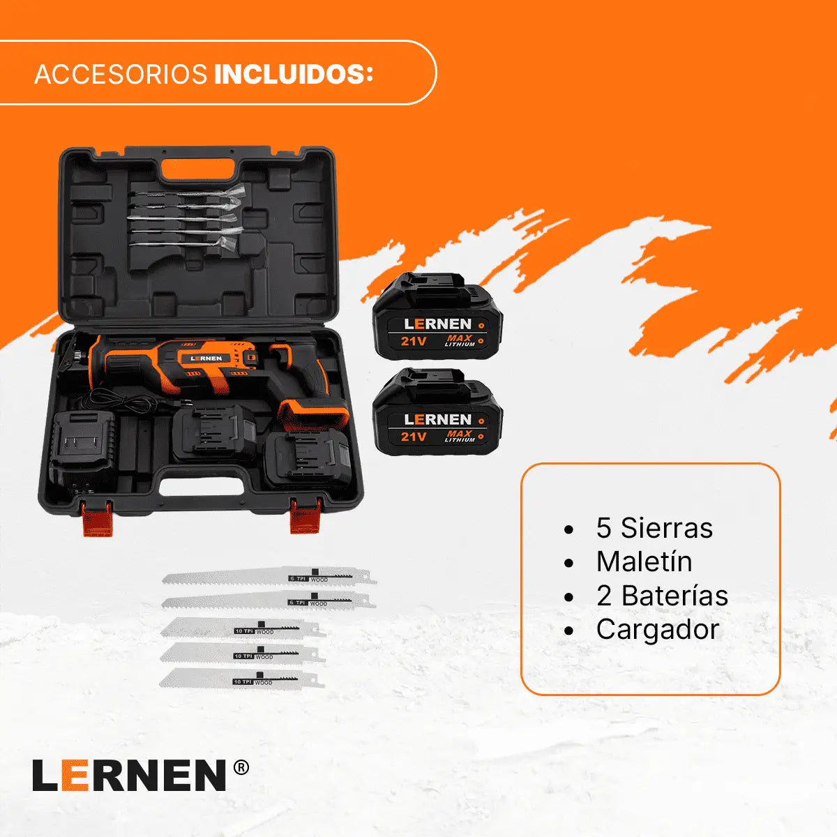 Sierra Sable Recíproca Pro Inalámbrica Lernen WFJ-2251 con Accesorios
