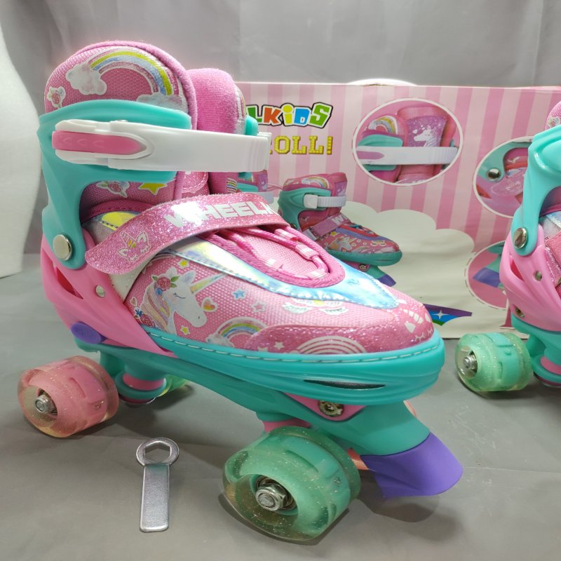 PATINES 4 RUEDAS AJUSTABLES CON LUZ LED WHEELKIDS LETS ROLL ROSA TALLA "L"