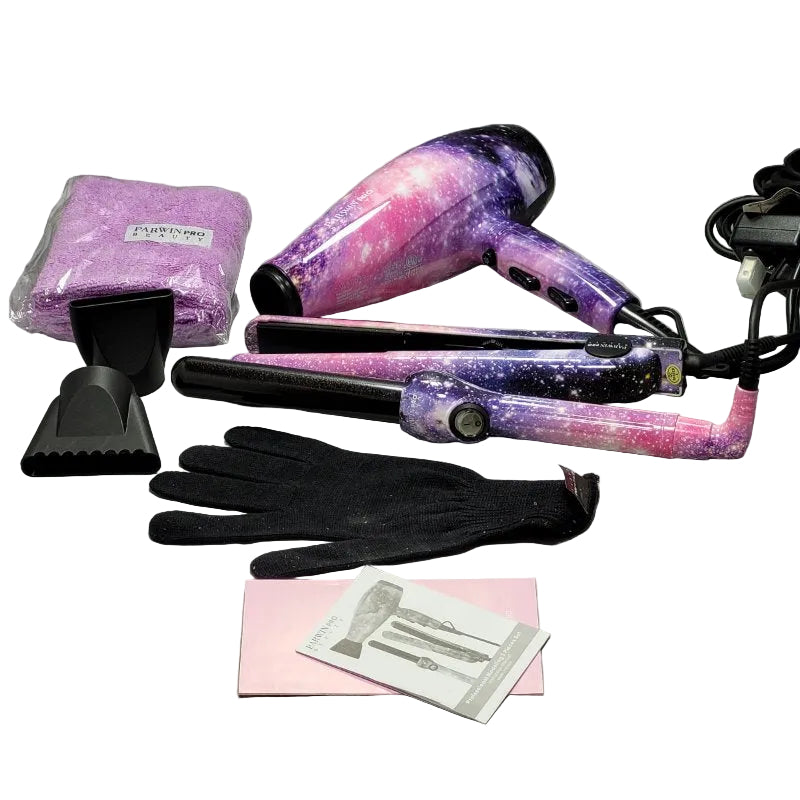 Set Secador + Alisador Parwin Pro Beauty 3 En 1 Galaxia 3 Piezas