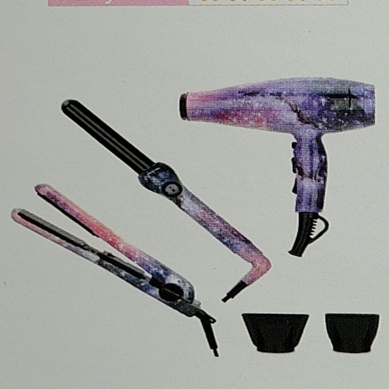 Set Secador + Alisador Parwin Pro Beauty 3 En 1 Galaxia 3 Piezas