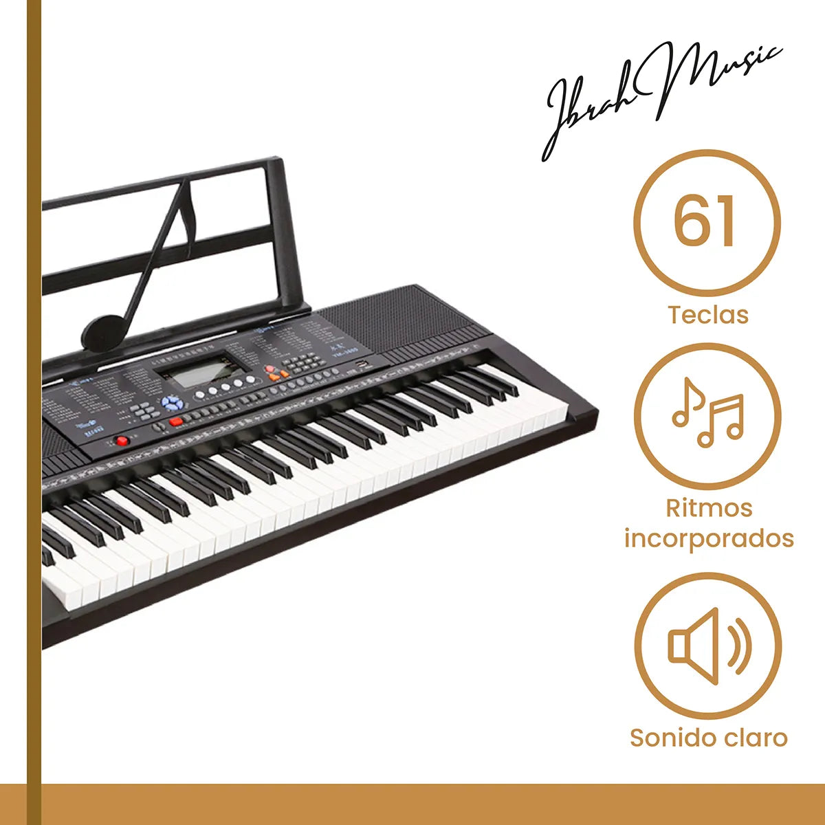 Teclado Electrónico Ibrahim Music 61 Teclas Negro con Atril y Funda