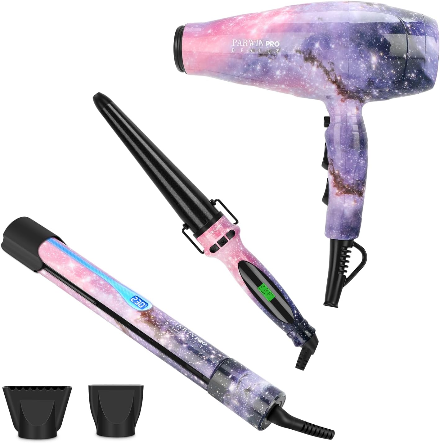 Set Secador + Alisador Parwin Pro Beauty 3 En 1 Galaxia 3 Piezas