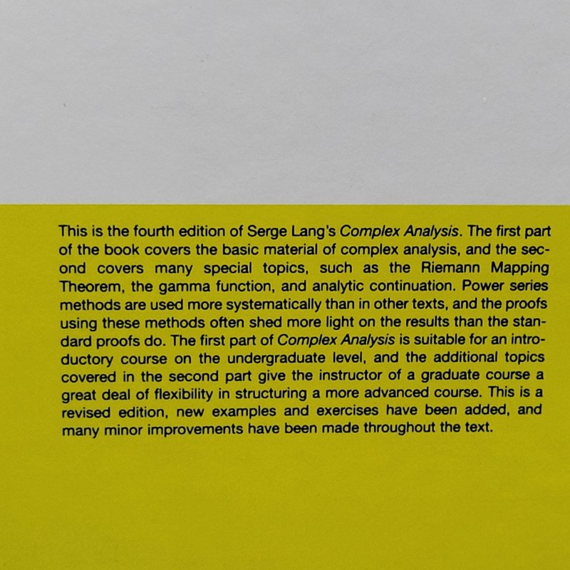 Libro Serge Lang Springer Complex Analysis