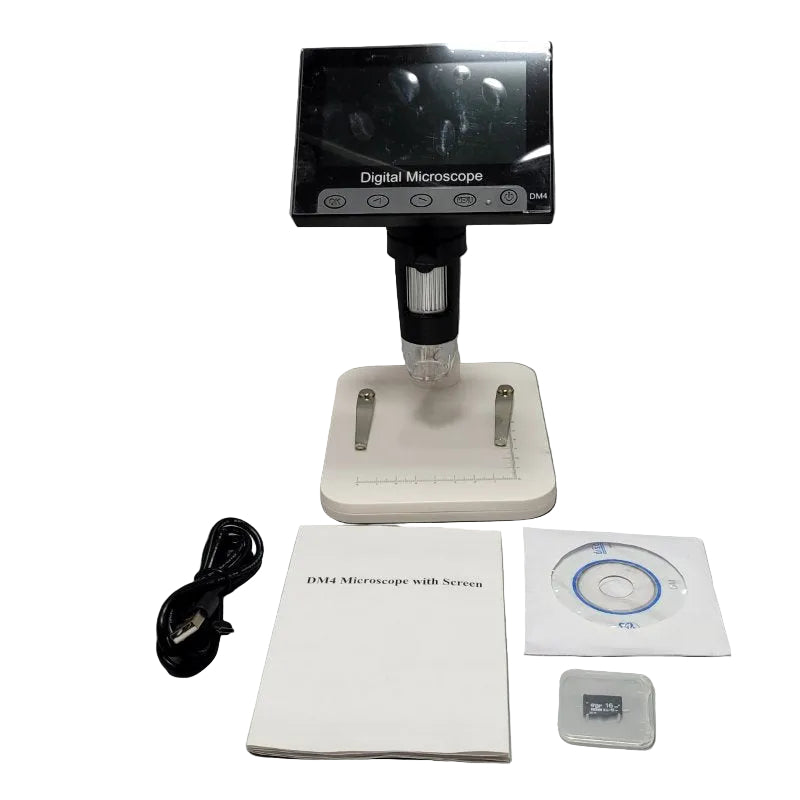 Microscopio Digital DM4 con Pantalla LCD 4.3", Endoscopio con Grabación HD 720p, Zoom 1000X y Soporte Incluido
