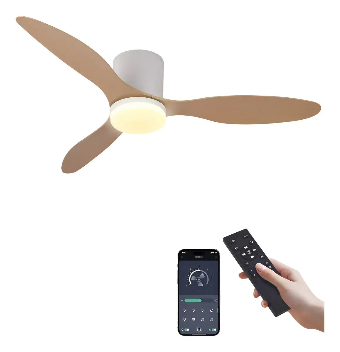 Ventilador de Techo con Luz LED 52 Pulgadas y Control Remoto