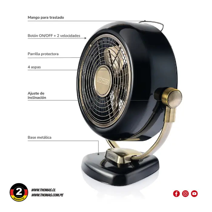 Ventilador de Mesa 8" Retro Thomas TH-12BNM