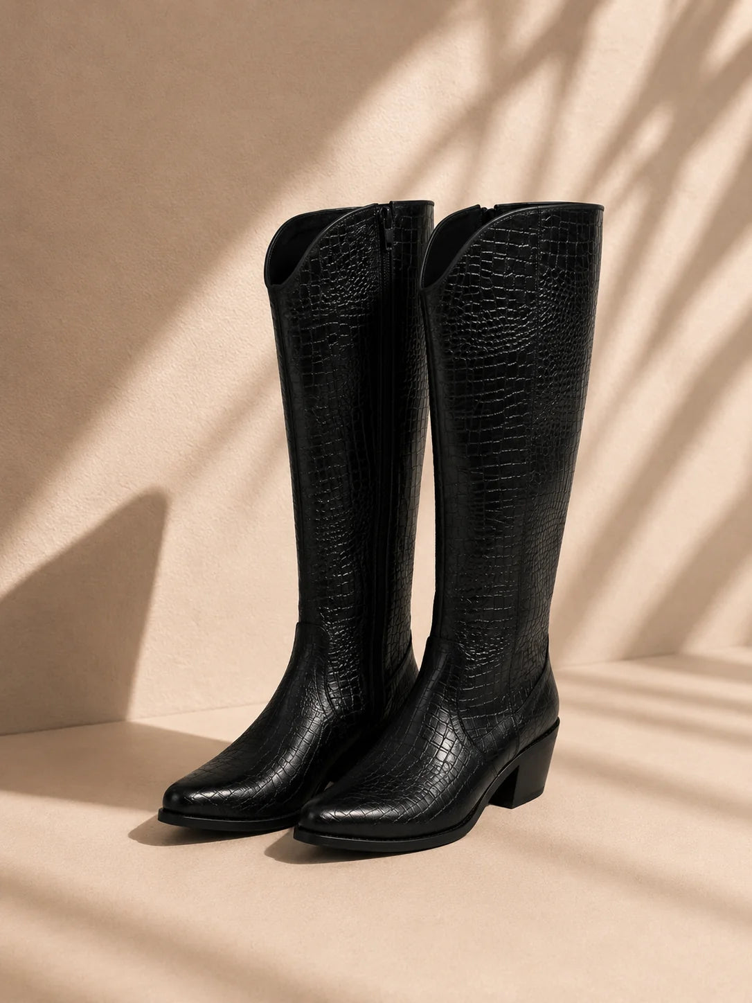 Botas Texanas para Mujer Madrid Croco Negro - Talla 38 EUR/ 25 CM