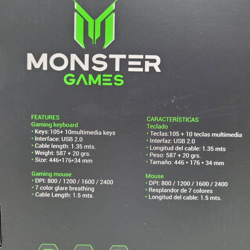 Kit Teclado + Mouse De Gamer Monster Games 2 En 1  Initiation