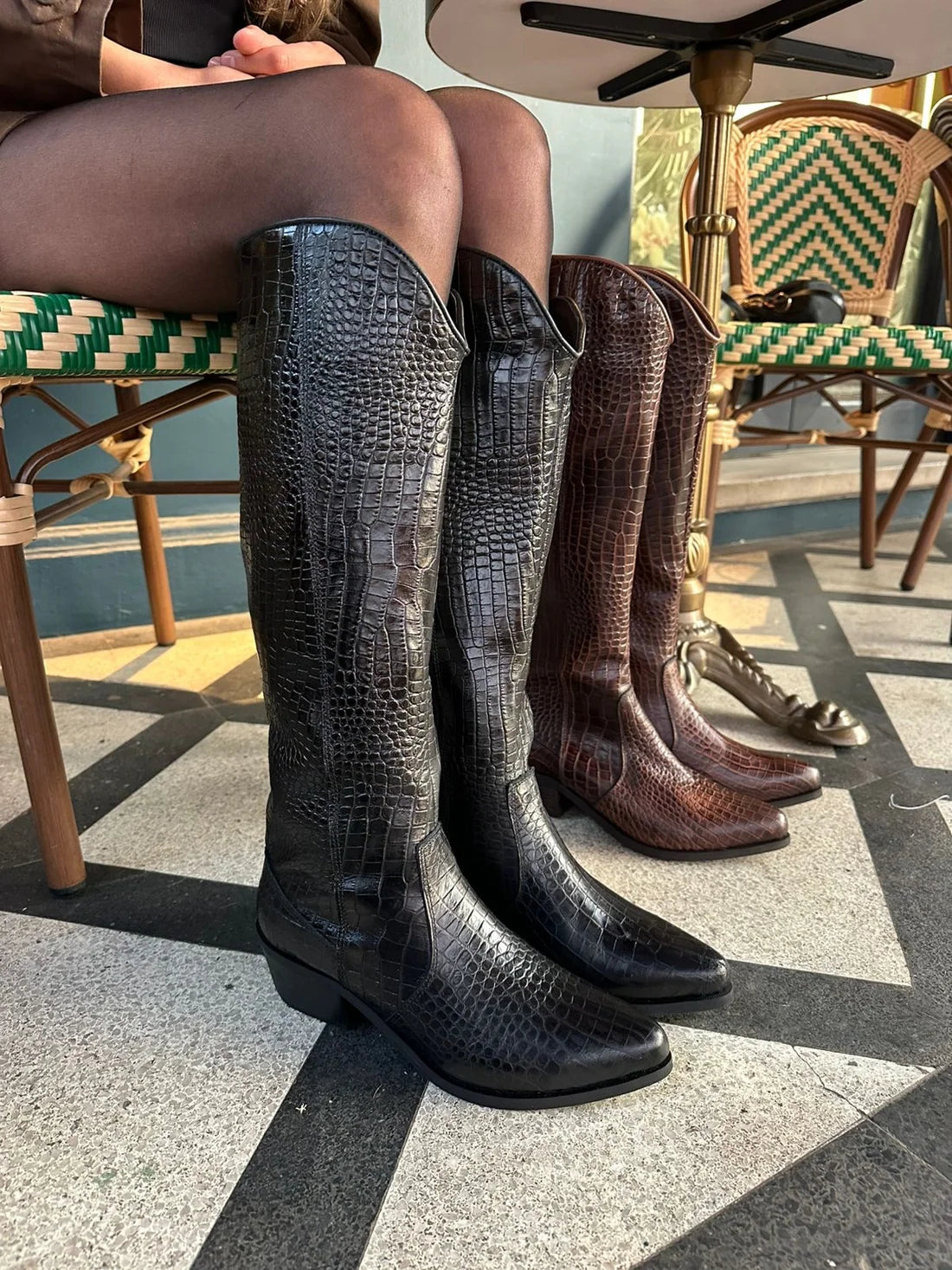 Botas Texanas para Mujer Madrid Croco Negro - Talla 38 EUR/ 25 CM