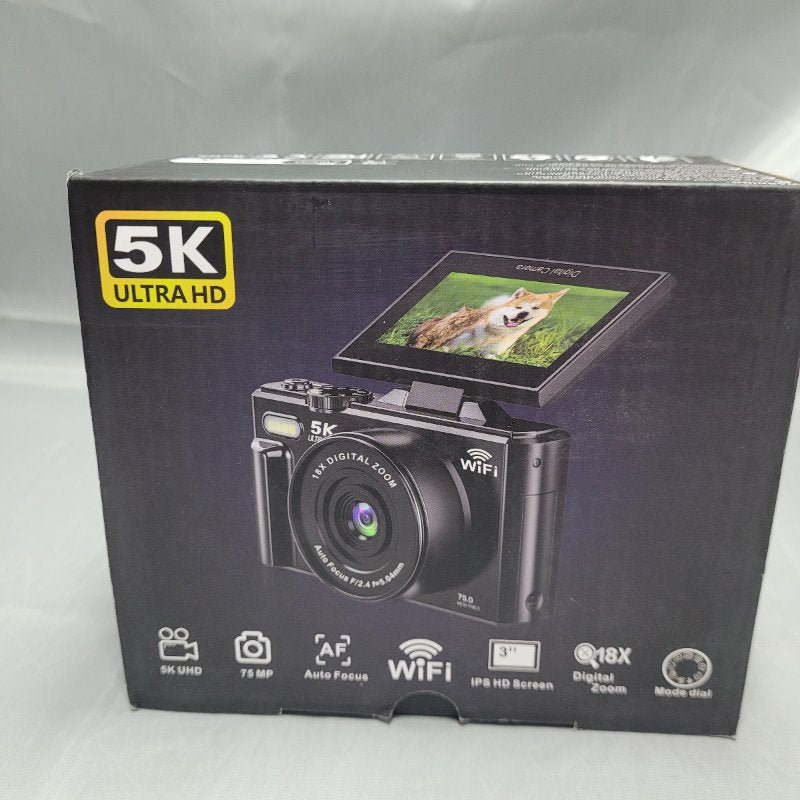 Cámara Digital 5K Ultra HD 75 MP con Memoria 32 GB Incluida