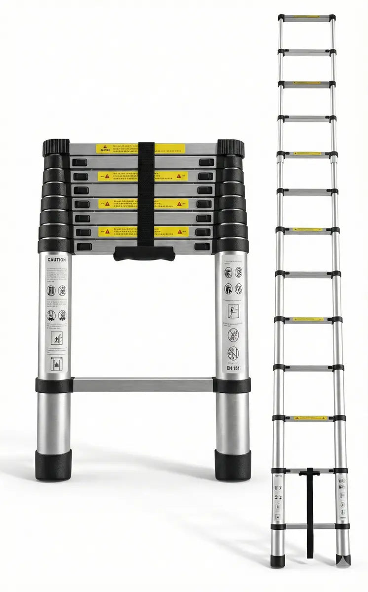 Escalera Telescópica Vaelora Retráctil de Aluminio 3.8m, Capacidad 150kg