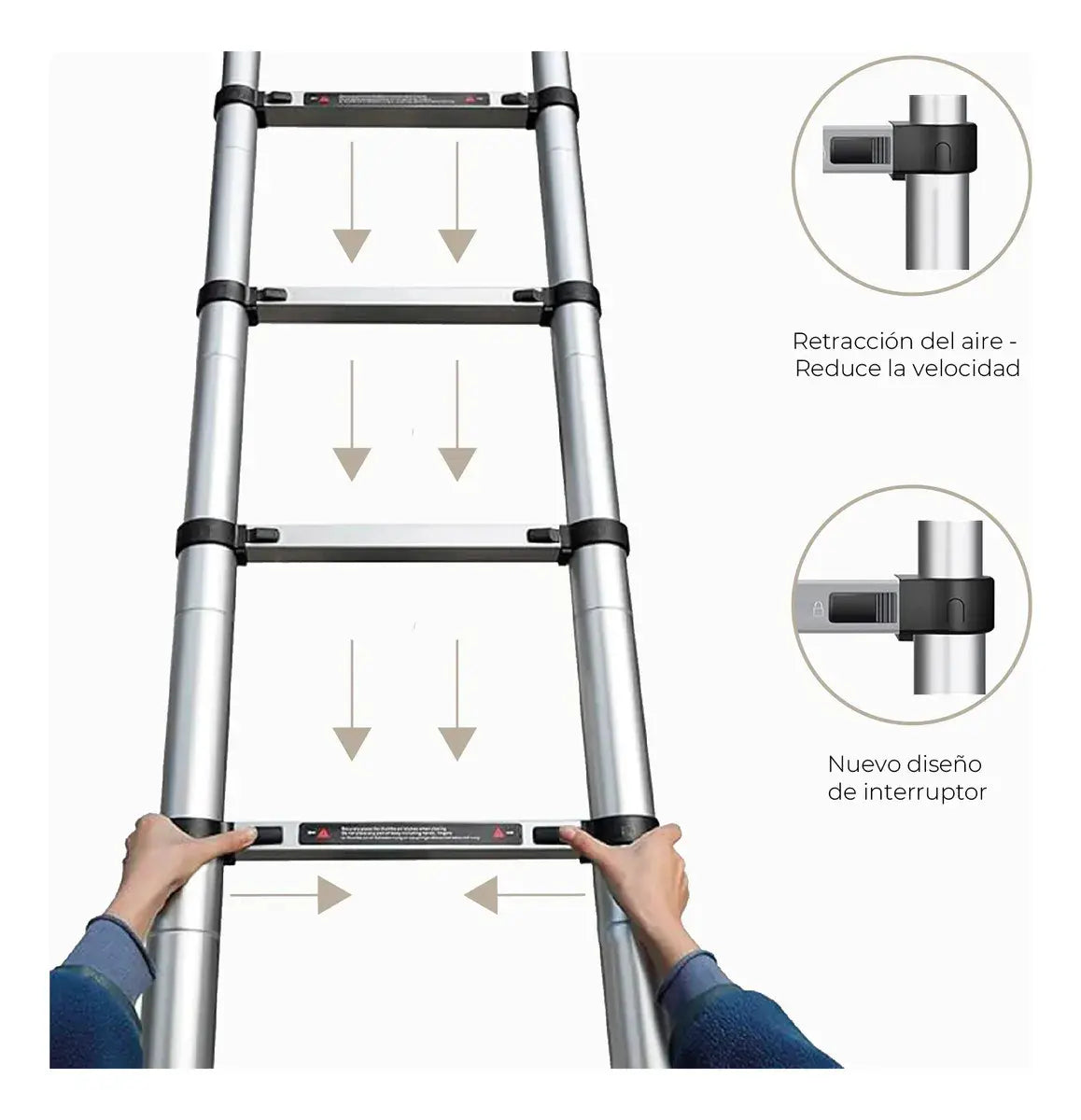 Escalera Telescópica Vaelora Retráctil de Aluminio 3.8m, Capacidad 150kg