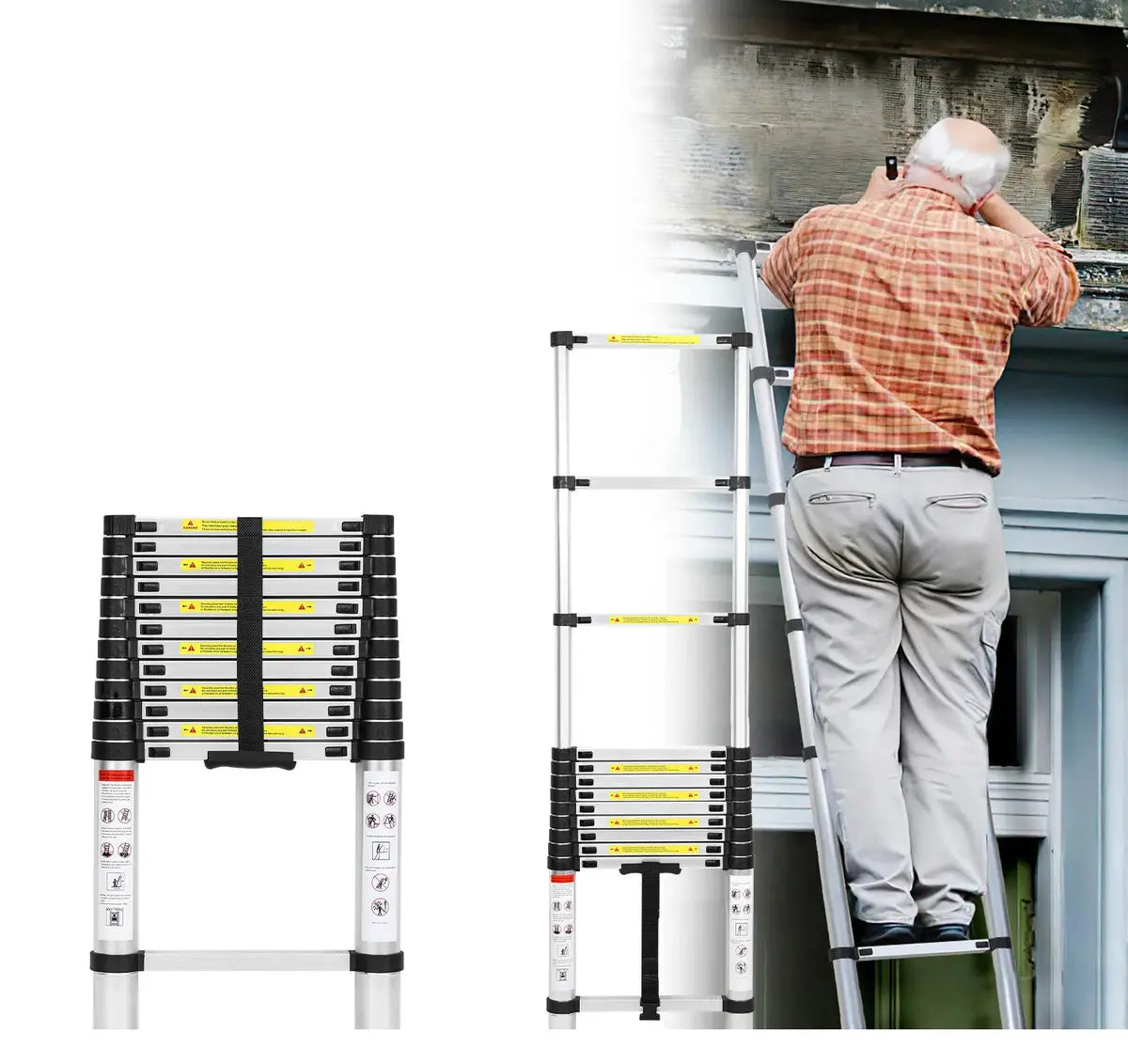 Escalera Telescópica Vaelora Retráctil de Aluminio 3.8m, Capacidad 150kg