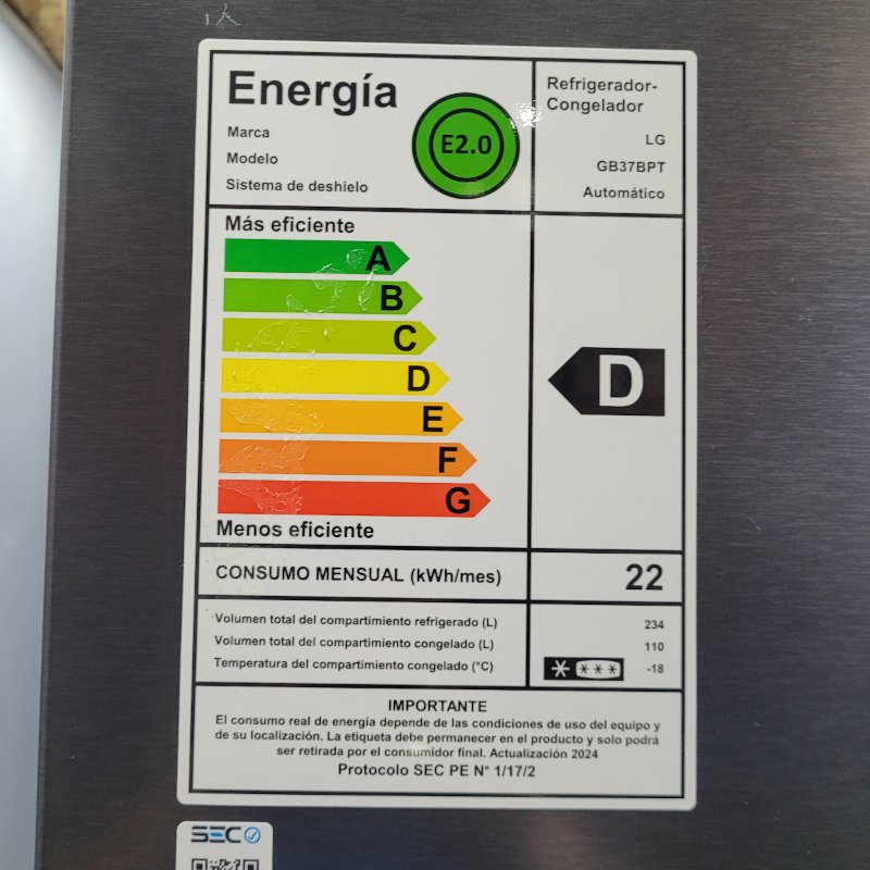 Refrigerador Congelador LG GB37BPT Negro, 344 Litros, 59x186x68 cm