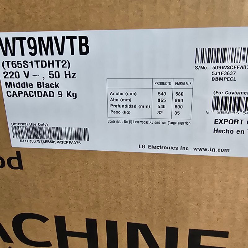 Lavadora Automática Carga Superior LG WT9MVTB Gris 9 kg