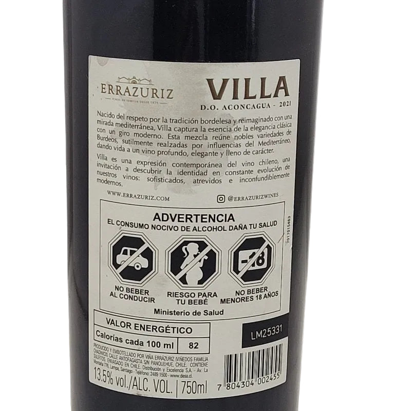 Vino Tinto Villa Don Maximiano Errazuriz Ensamblaje Valle de Aconcagua 750ml