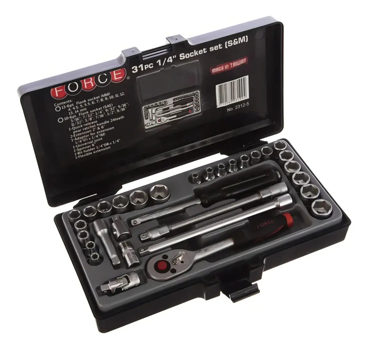 Juego de Dados Hex Force 31 Piezas 1/4" Socket Set (No. 2312-5)
