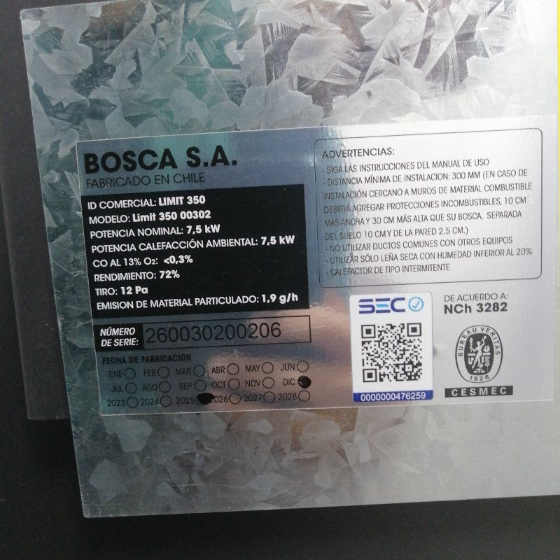 Calefactor a Leña BOSCA Limit 350 Negro