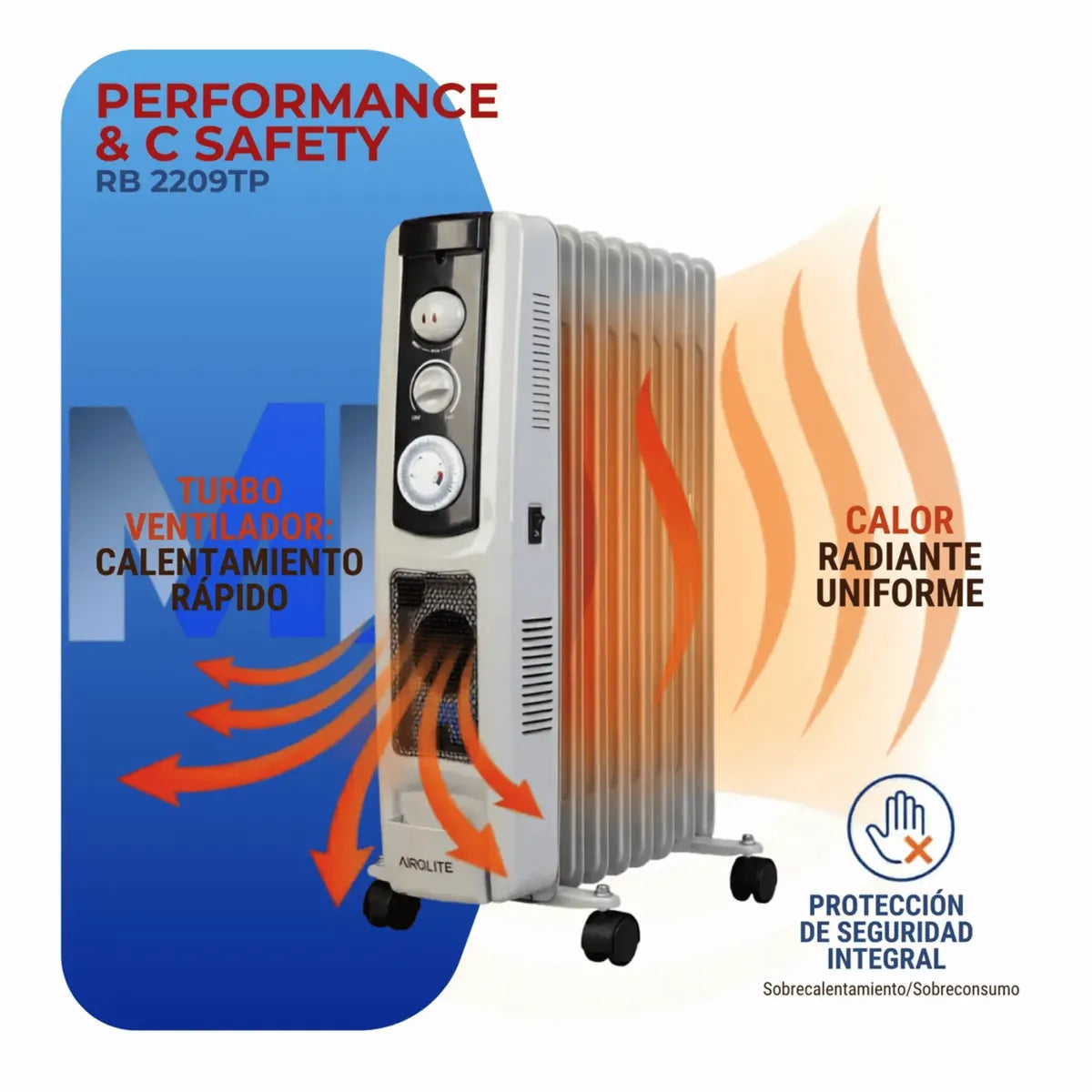 Radiador Oleoeléctrico Airolite RB 2209TP 2200W, Blanco