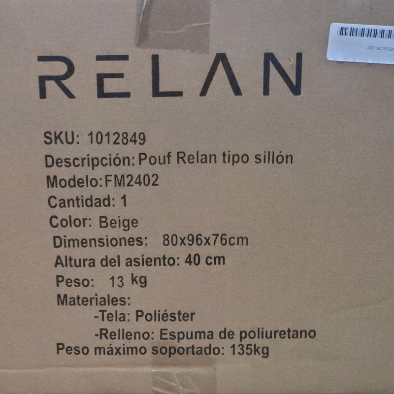 Pouf Tipo Sillón Relan FM2402 Beige - 80x96x76 cm