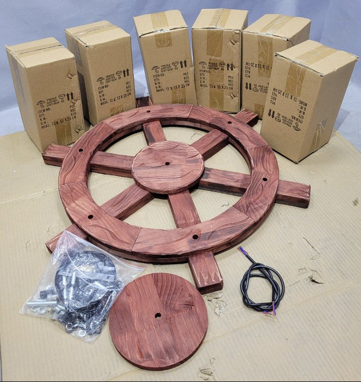 Lampara Colgante Decorativa de Madera con 6 Faroles en Estilo Timón Rustico Marrón